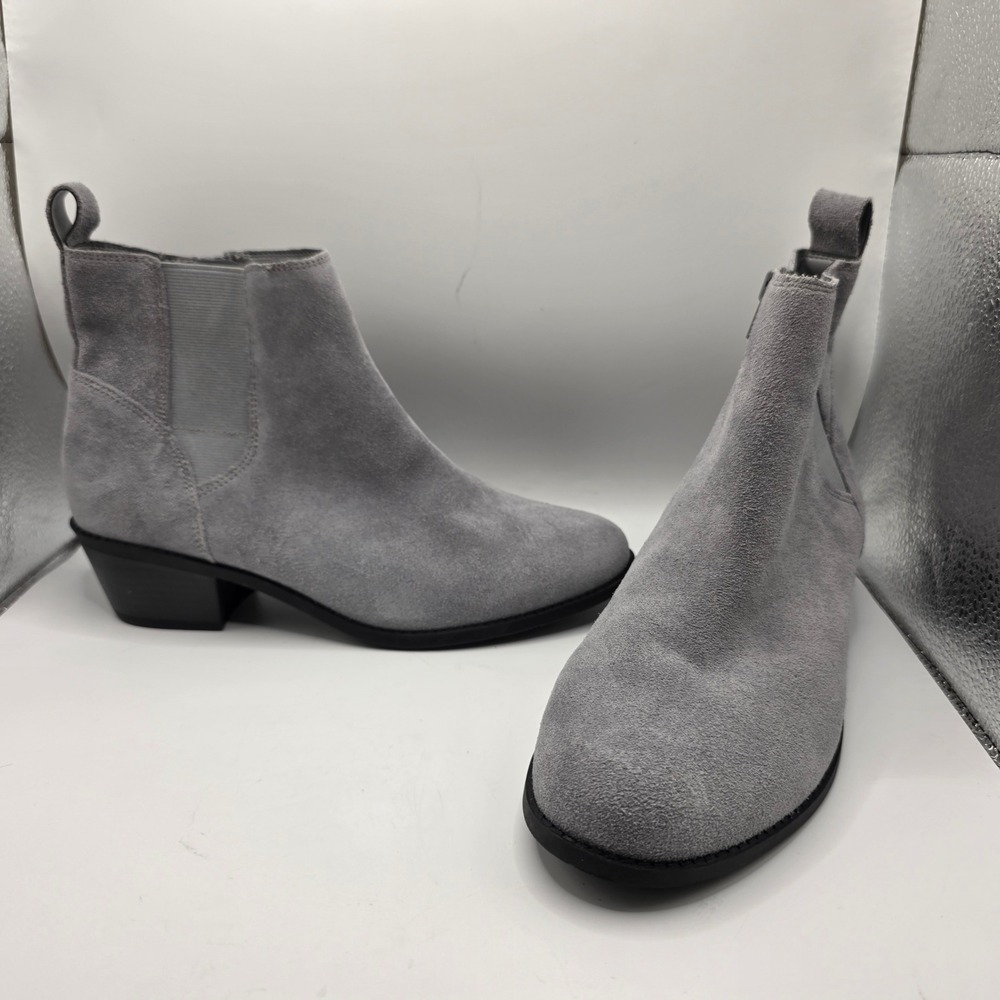 Vionic Roseland Water Repellant Grey Suede Ankle Boots Block Heel Zip Womens 7.5